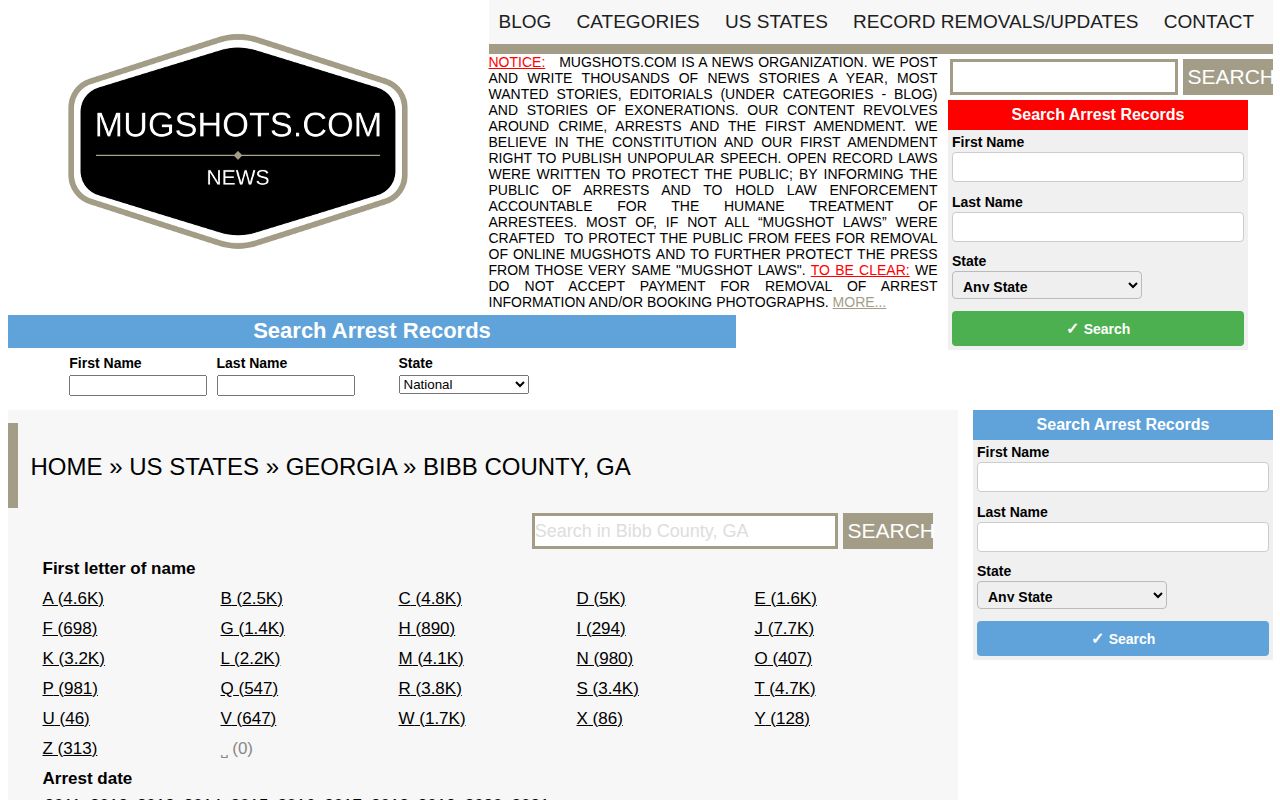 Historical unofficial Mugshots.com Bibb County section