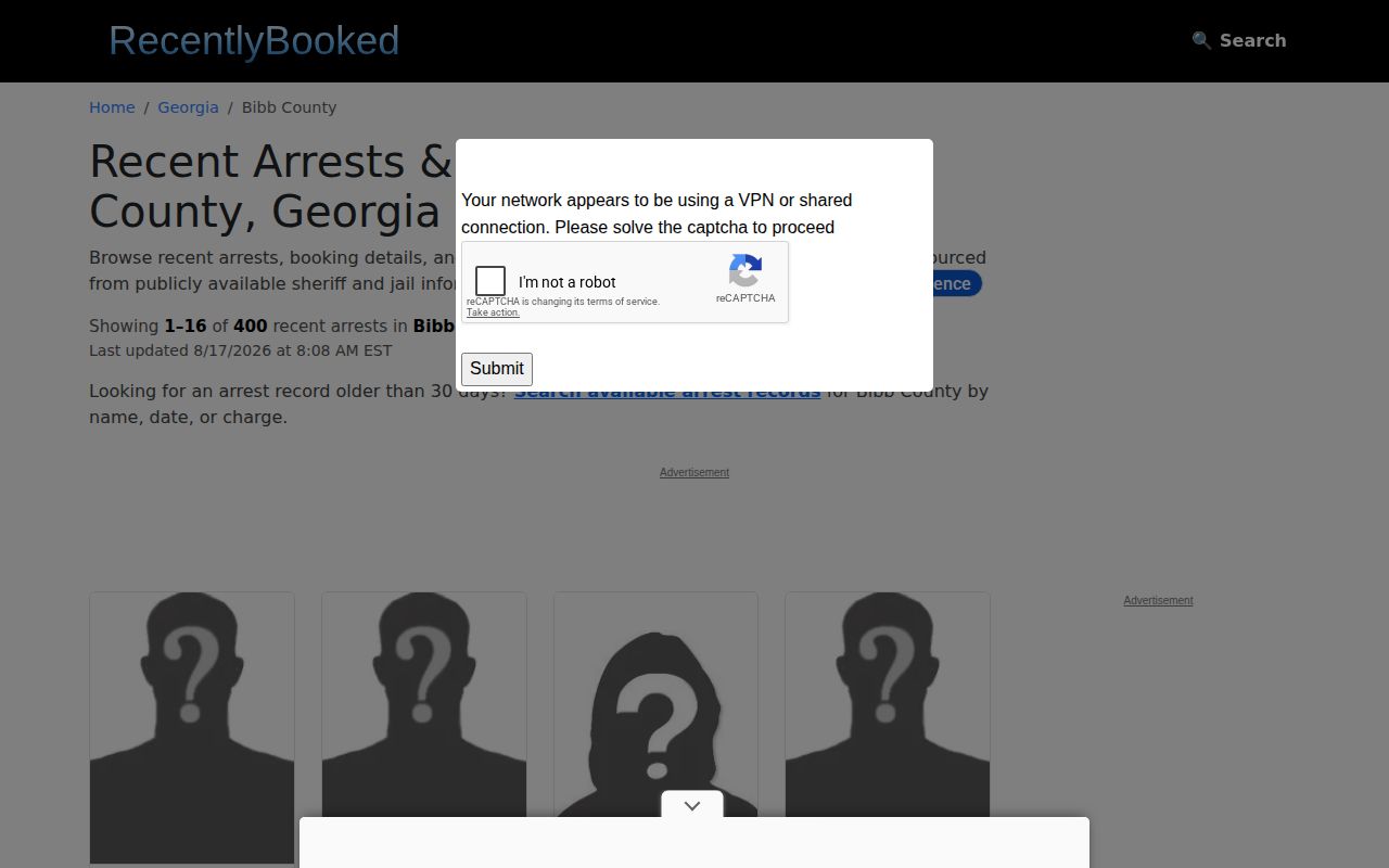 Unofficial RecentlyBooked Bibb County section used as a secondary Macon lead