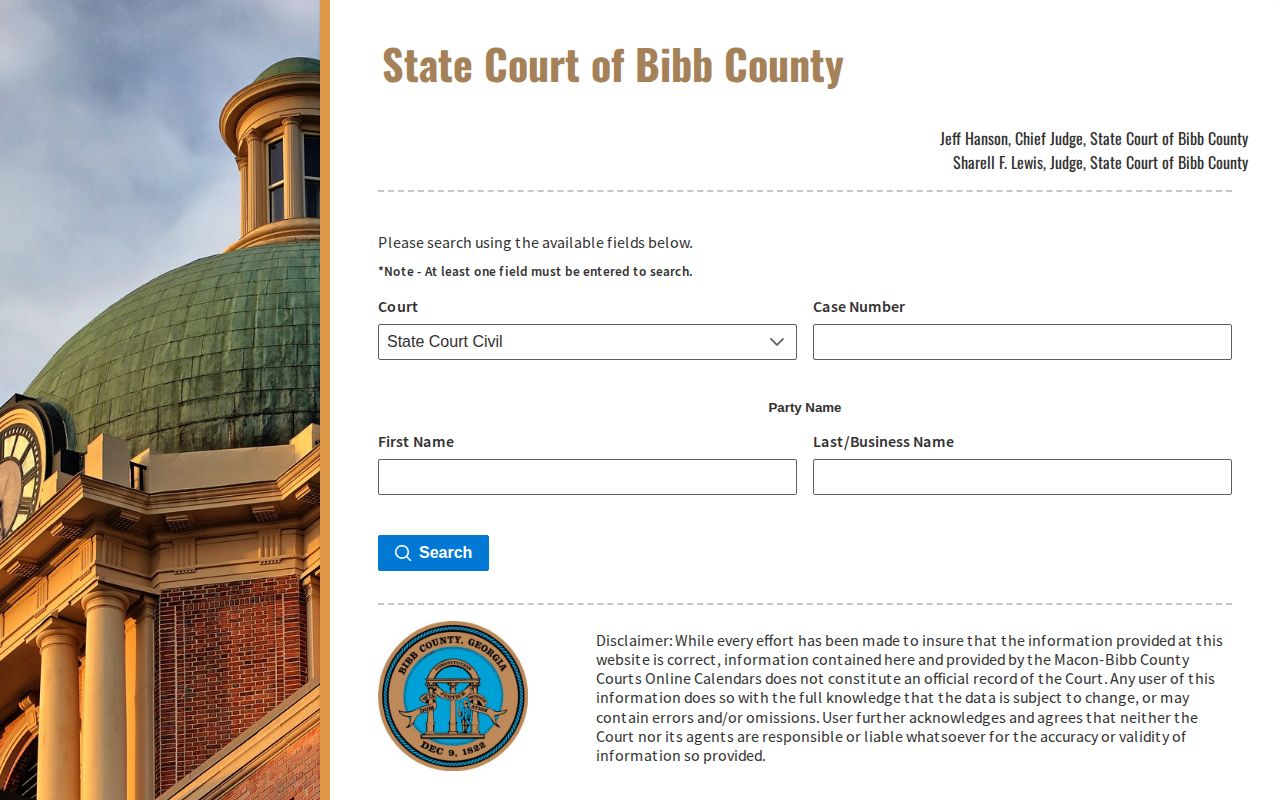 Official Bibb State Court docket search for cases after county booking