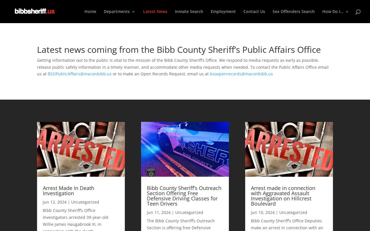 Bibb County Sheriff's Office selected news releases for local crime reporting
