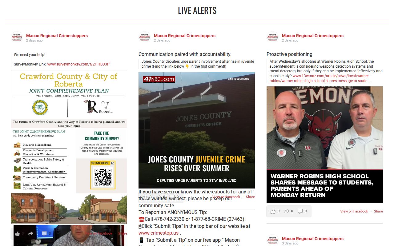 Macon Regional Crime Stoppers public safety alerts for Bibb County wanted information